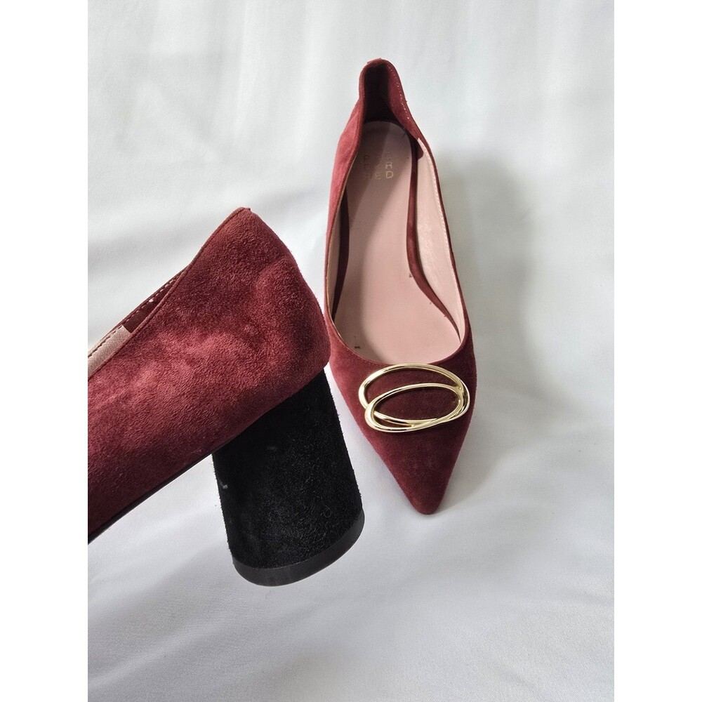 Burgundy Point Toe Block Heel Pump 36 5.5/6 Retro Quiet Luxury Gold Boss Babe